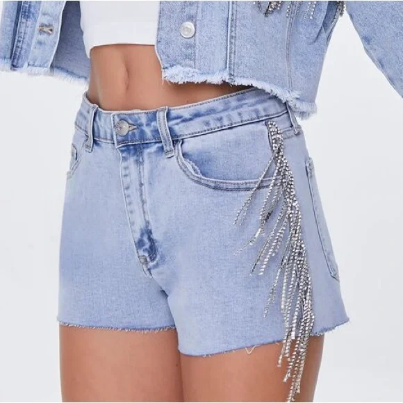 Rhinestone Denim Shorts - Picture 1 of 3